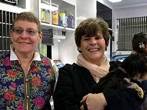 President of the Mayor's Alliance for NYC’s Animals, Jane Hoffman, and Principal Mary McDonnell show off two-year-old Yorkie, Oona. (Photo by Mayor's Alliance for NYC's Animals)