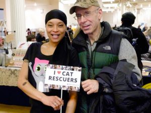 Certified TNR Caretakers and stars of "The Cat Rescuers" documentary film, Latonya “Sassee” Walker and Stuart Siet, joined Kathleen O'Malley for the Q&A portion of her TNR presentation at Cat Camp NYC. (Photo by RobFruchtman)