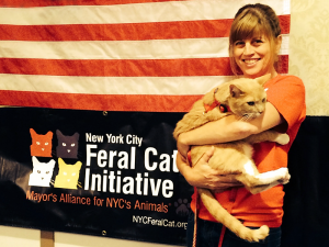 Evon had a chance to snuggle with Broadway star, Vito Vincent, at Jill Rappaport's PIES4PAWS Challenge™ at the NYC Re-tails & Sales Expo on National Feral Cat Day 2014. (Photo by Francesca Carson)