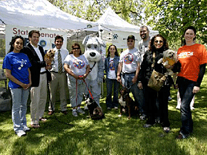 Senator Jeffrey Klein (second from left) greeted adopters, volunteers, animals and Maddie, the Maddie's Fund mascot, at the adoption festival in Pelham Bay Park in the Bronx.