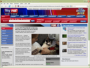 "I Love NYC Pets" month events attracted lots of media attention encouraging pet adoption, including a piece on Fox 5 News.